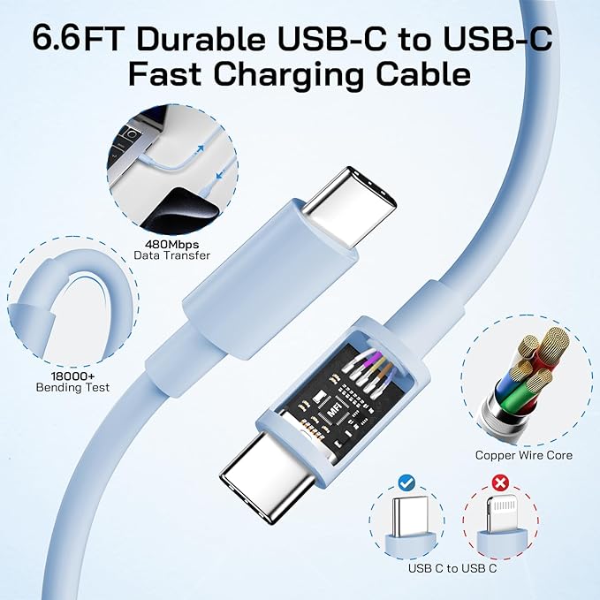 30W USB C i Phone 17 16 15 Charger Fast Charging, 2PACK Wall Charger for iPhone 16 15 Pro Max Charger Cord 6.6FT Fast Type C Block for iPhone 17 Pro Max/17 Air/16/15 Plus/15 Pro Max,i Pad Pro, Blue