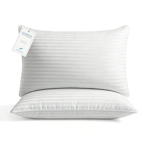 GUIAHENG 2 Pack Goose Down Feather Pillows, King Size, Cotton Cooling Camping Travel Pillows, Medium Support