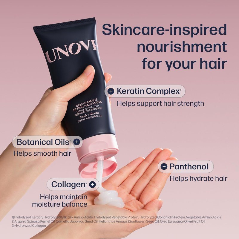UNOVE Deep Damage Repair Hair Mask - Protein Hair Treatment & Hair Mask for Damaged Hair | Deep Conditioning & Keratin Hair Mask for Dry, Frizzy Hair | Korean Hair Care | Tender Bloom, 10.82 fl oz