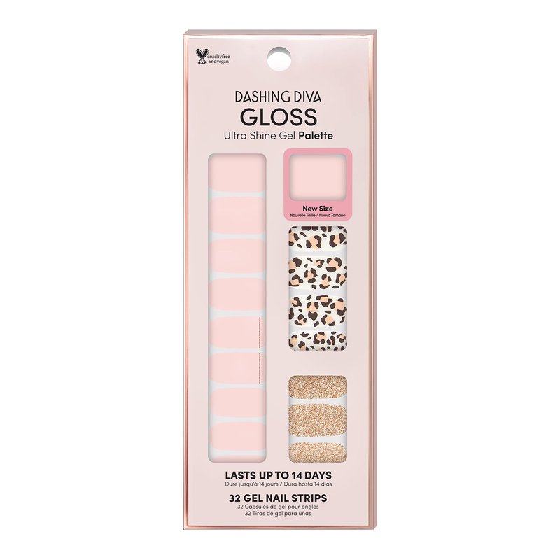 Dashing Diva Gloss Nail Strips - Cheetahlicious | UV Free, Chip Resistant, Long Lasting Gel Nail Stickers | Contains 32 Nail Wraps, 1 Prep Pad, 1 Nail File