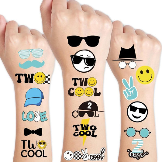 Temporary Tattoo Stickers - 96Pcs Black, Yellow & Blue Designs | Perfect for Birthday Parties & DIY Crafts