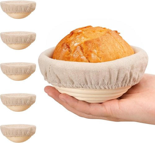 Kikcoin 5-Inch Banneton Bread Proofing Basket Set of 6 | Ideal for Mini Sourdough Baking