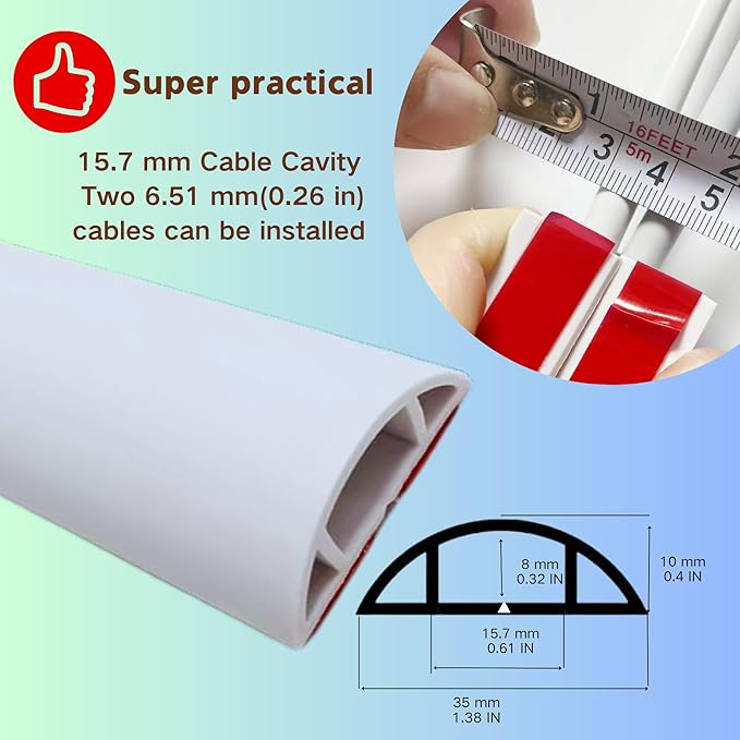 BEIEBIJOB Self Adhesive Floor Cord Cover, Cable Protector, 10ft, White