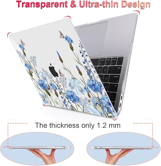 LCMOCICO for MacBook Pro 13 Inch Case 2022 M2 2020 2021 A2338 M1 A2251 A2289 with Touch Bar & Touch ID, Plastic Hard Case Keyboard Cover Screen Protector Webcam Cover Brush, Tropical Blue Flowers