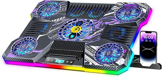 ChillCore RGB Laptop Cooling Pad, Laptop Fan Cooling Pad 9 Fans for 15.6-19.3 Inch Laptops, Gaming Laptop Cooler with 8 Height Stands, 2 USB Ports - A21 Pattern