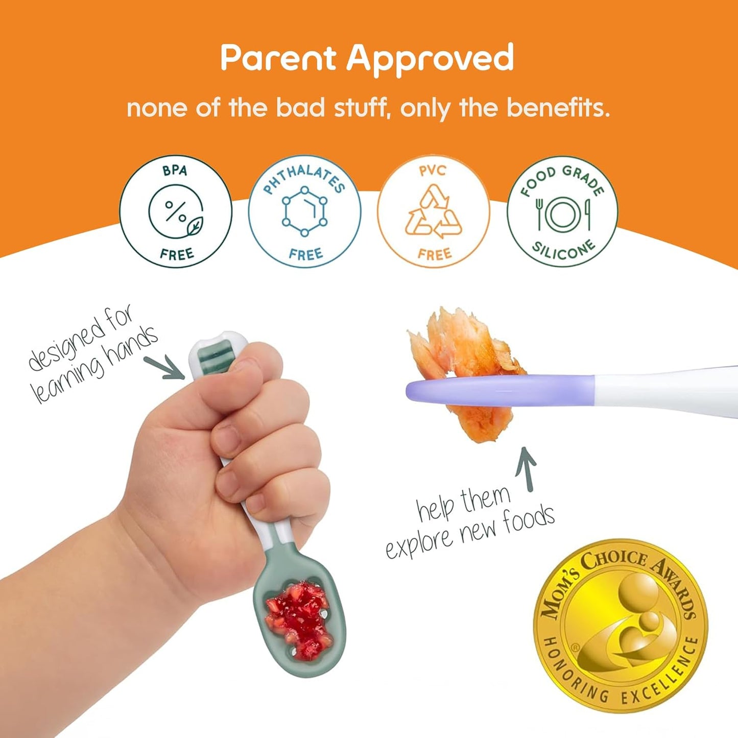 NumNum Baby Spoons Set - Pre-Spoon GOOtensils for Self-Feeding | BPA-Free Silicone, 2 Pack Olive/Newbury Navy, 6+ Months