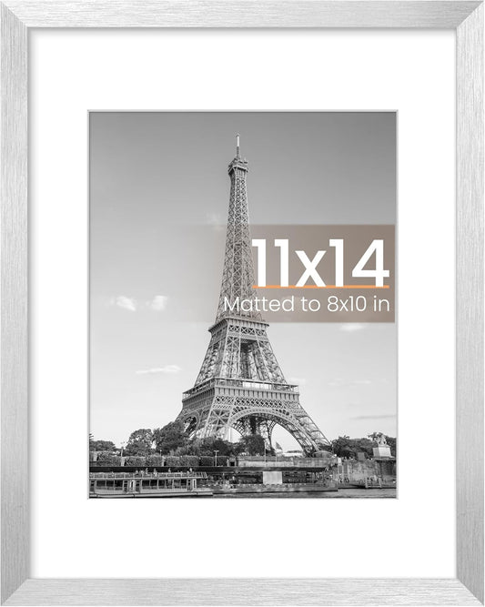 Upsimples 11x14 Picture Frame - Display 8x10 Photos with Mat or 11x14 Without - Silver Finish, 1 Pack