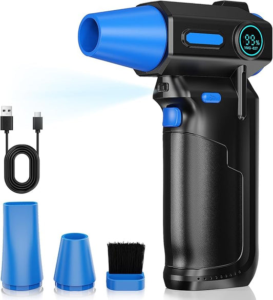 Compressed Air Duster-130000RPM Super Power Cordless Electric Air Duster, Rechargeable Brushless Motor, with LED Light, 3-Gear Adjustable Dust Blower for Computer, Keyboard, Outdoor, House and Car