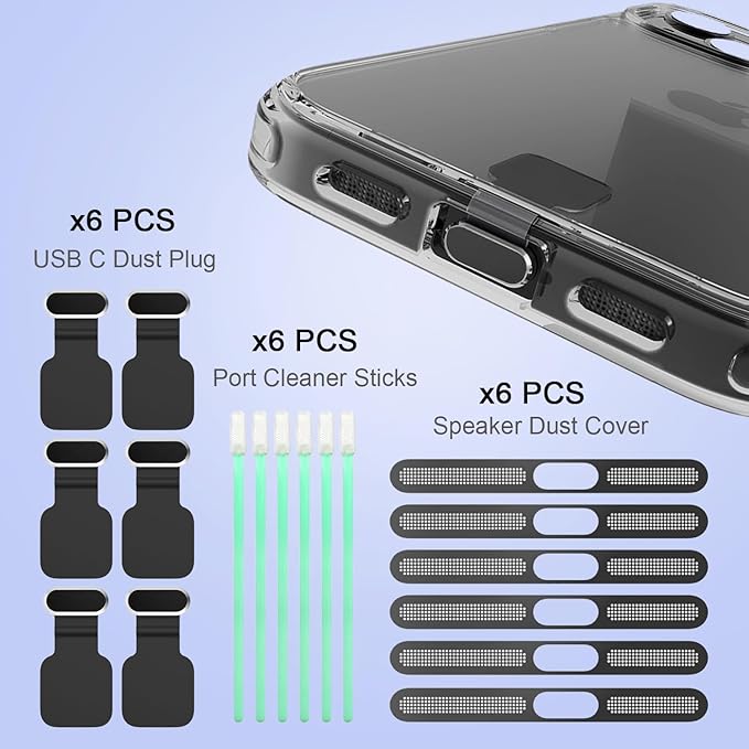 GOWEEWON 6 Pack USB C Dust Plug, Anti-Lost USB C Plug Cover USB C Charging Port Protector Cover with Speaker Dust Cover Compatible with iPhone, 16, 15 (Pro, Plus, Pro Max) iPhone 17