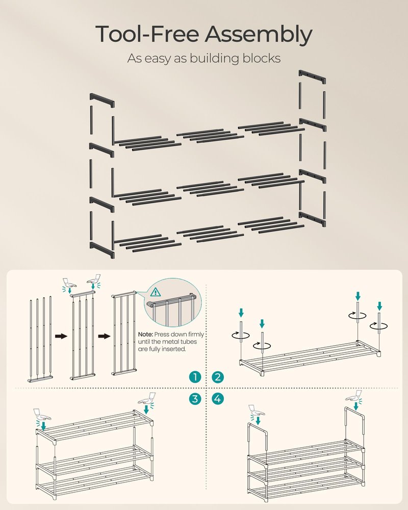 SONGMICS Shoe Rack, 10-Tier Shoe Organizer, Metal Storage Shelf, Upright or Upside Down, for 44-55 Pairs, for Entryway, 11.8 x 36.2 x 68.1 Inches, Black ULSA011B01