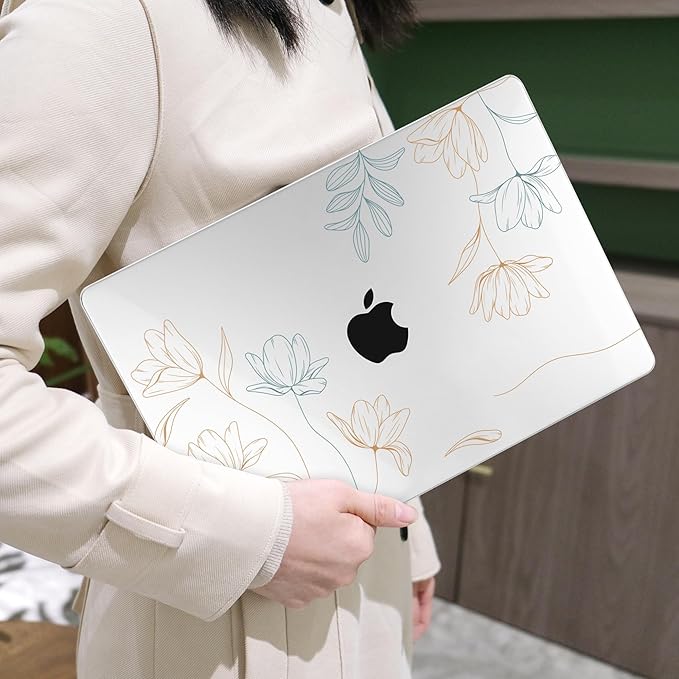 MEEgoodo for M5/M4/M3/M2 MacBook Air 15 inch Case 2026 2025 2024 2023, Case Fit Model (A3448/A3241/A3114/A2941) for MacBook Air 15.3 inch, Engraving Floral