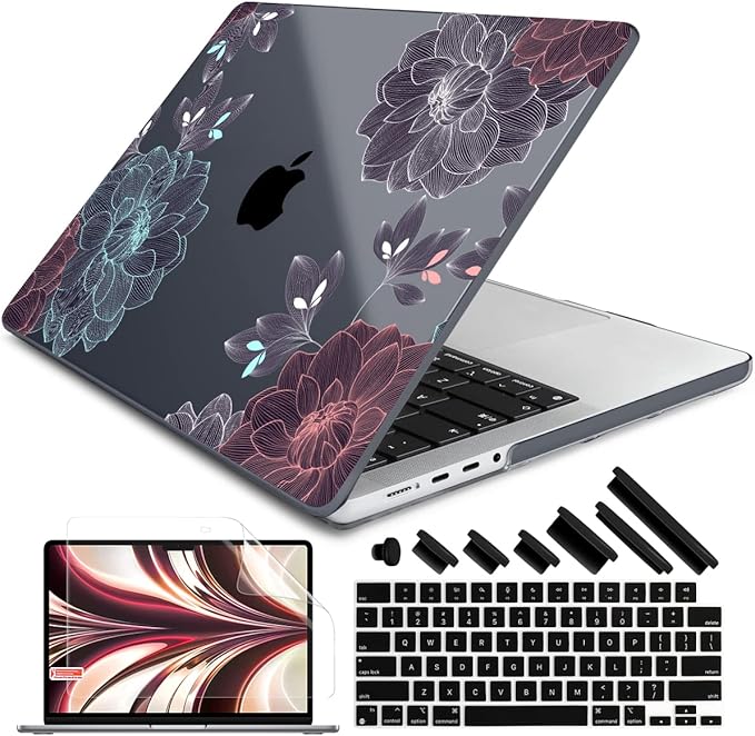 DONGKE Compatible with MacBook Pro 16 Inch Case (2026-2021 Release, M5 M4 M3 M2 M1 Pro/Max Chip), Plastic Hard Shell Cover with Keyboard Cover & Screen Protector for MacBook Pro 16", Dahlia Flowers