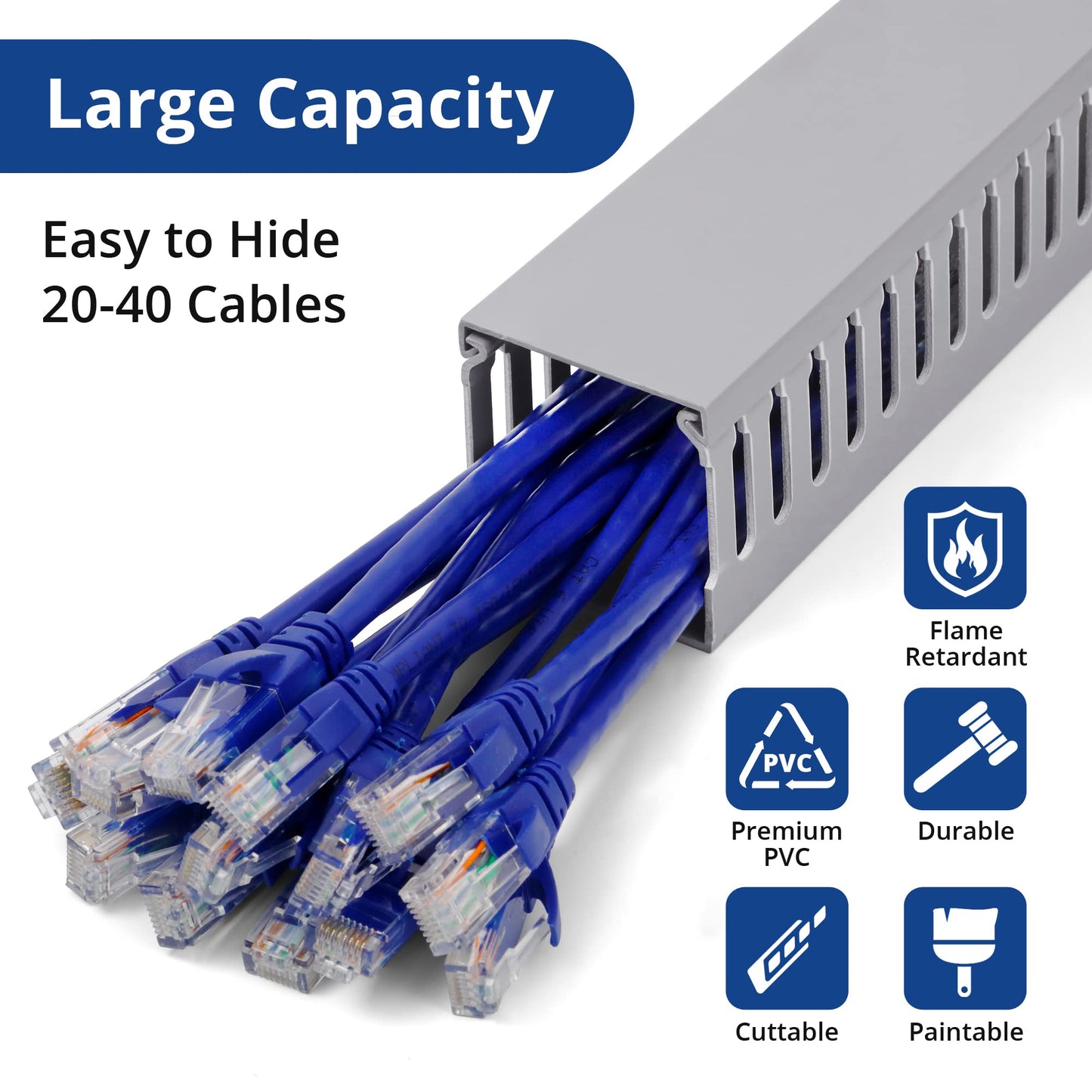 ZhiYo 2x2in Server Rack Cable Management Raceway, Cable Duct Kit, Electrically Safe PVC for Network Wire Management, Open Slot Cord Hider for Computer Under Desk, Grey