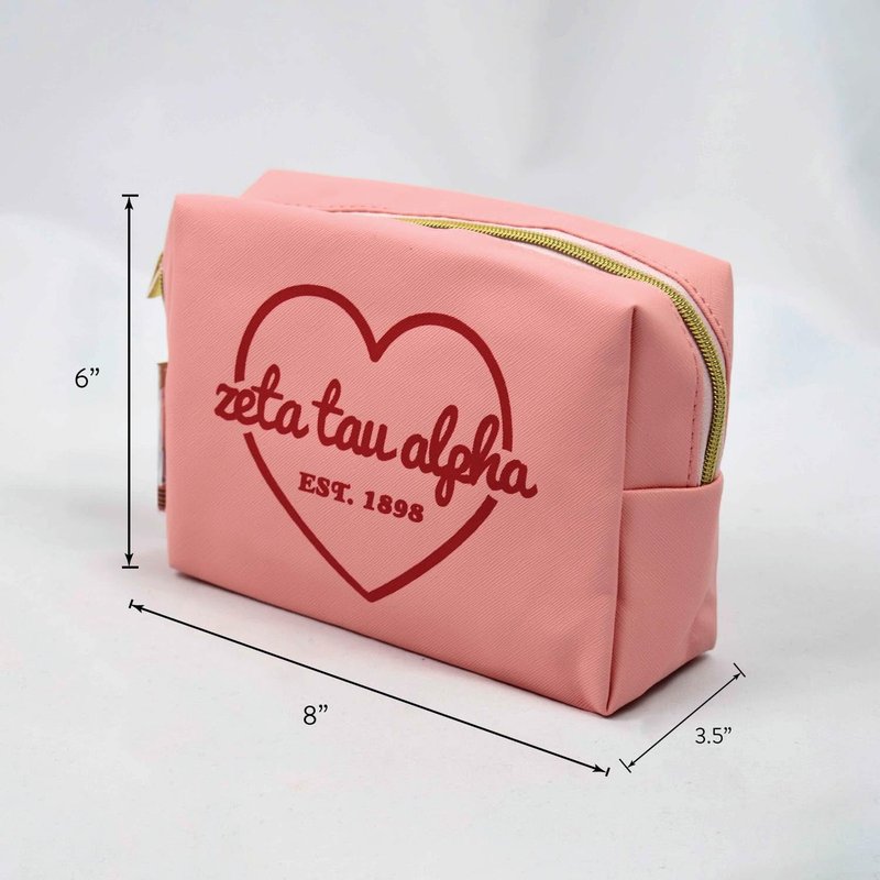 Sorority Shop Phi Mu Makeup Bag - Multi-Purpose PU Leather, Water-Resistant Makeup travel bag with Licensed Design and Zipper Closure, Perfect Phi Mu Sorority Gifts for Women
