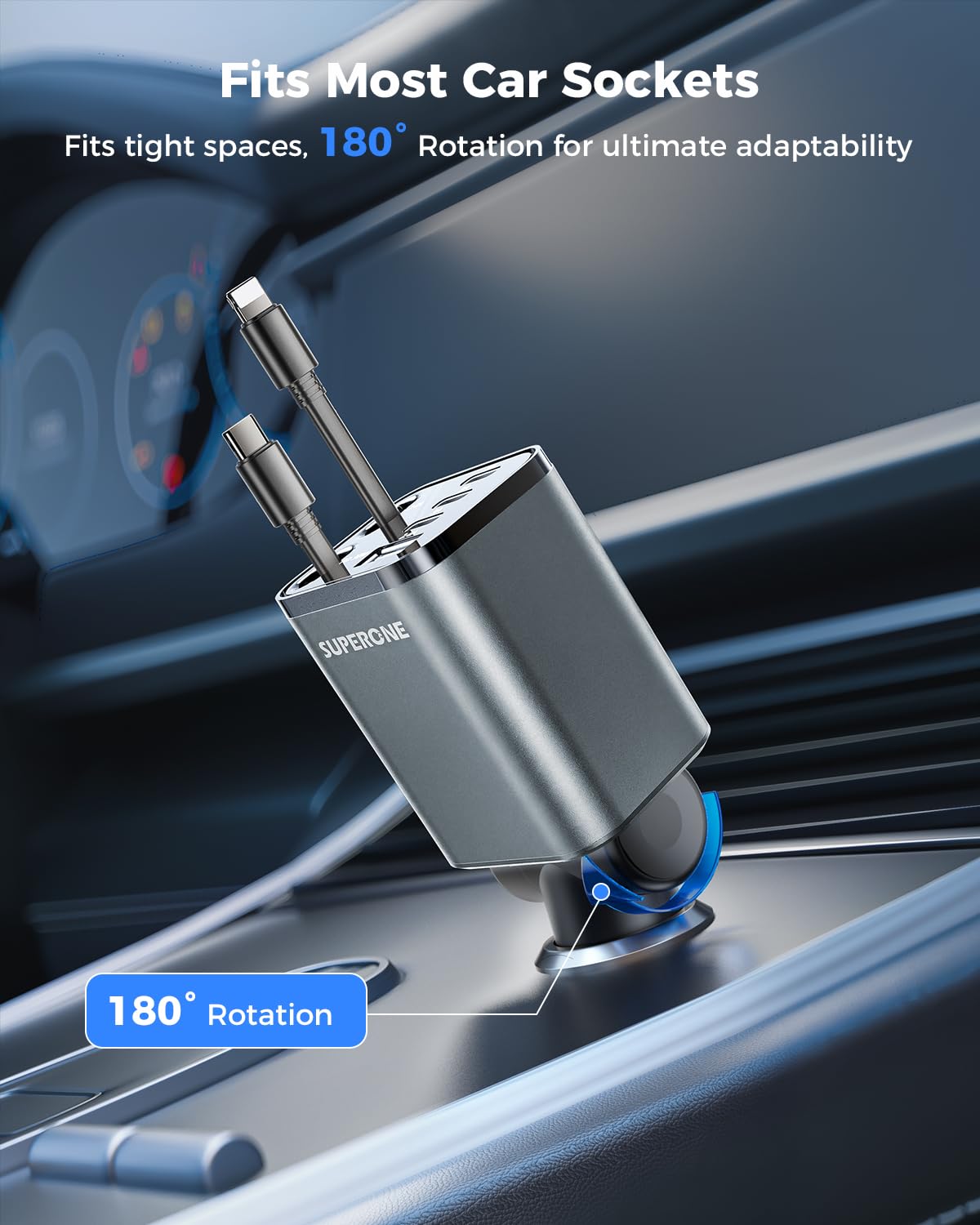 [Upgraded] 4 in 1 Retractable Car Charger, SUPERONE Smaller Fast Car Phone Charger 69W with Cord, USB C and iPhone Car Charger Adapter, Compatible iPhone 17/17 Pro Max/16/15/14/13/12/11, Sumsung
