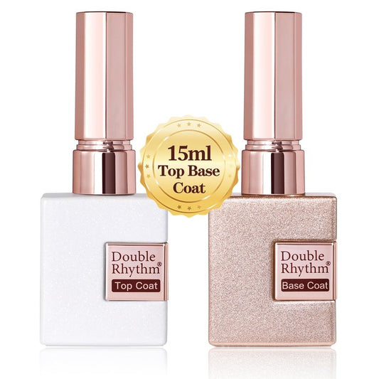 Double Rhythm No Wipe Gel Top Coat & Base Coat Set - 15ML Clear Glossy Polish Kit