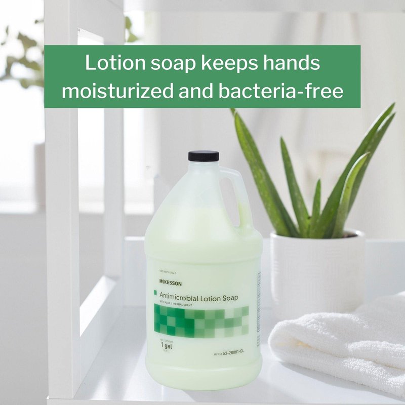 McKesson Antimicrobial Lotion Hand Soap with Aloe, 1 Gallon Refill Bottle [Pack of 1] - Herbal Scent, Keeps Hands Clean and Moisturized, Medical-Grade Soap