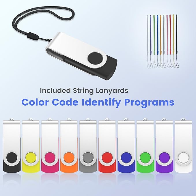 ABLAZE 128MB Flash Drive 100 Pack, USB 2.0 Memory Stick with Lanyards Swivel Thumb Drives Bulk Pendrive U Disk for Data Storage (Mixcolors)