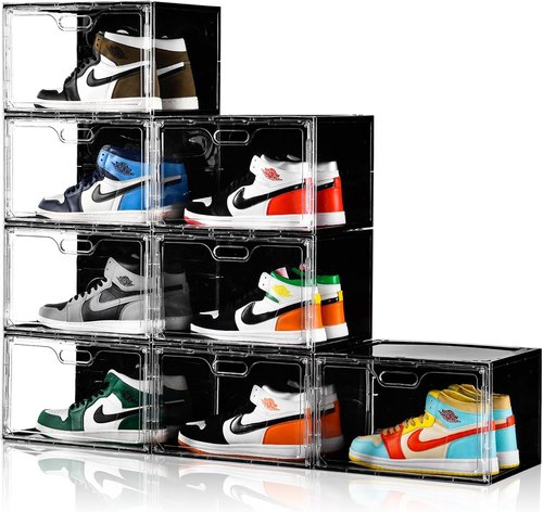 Amllas Shoe Storage Organizer - Stackable 8-Pack with Lids | Fits Up to US Size 13 Sneakers (13”x 10.6”x 8.3”)