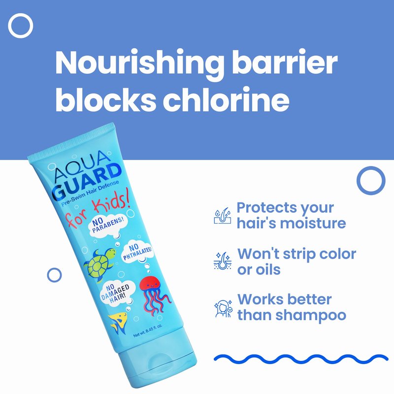 AQUA GUARD Pre-Swim Hair Defense For Kids | Chlorine Hair Shield + Easy Comb-Through | Made in California | Color Safe, Leaves Hair Smelling Great | 8.45 oz