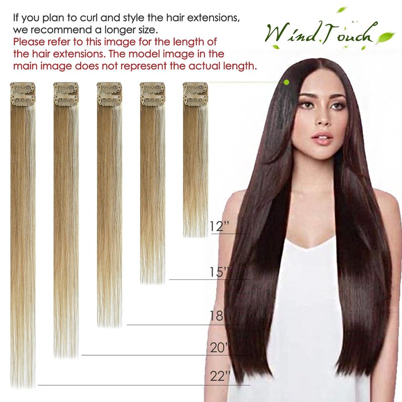 WindTouch Clip in Hair Extensions Light Brown Hair Extensions 12Inch 75g 7PCS Human Hair Clip in Extensions #6 Chestnut Brown Extensions for Women