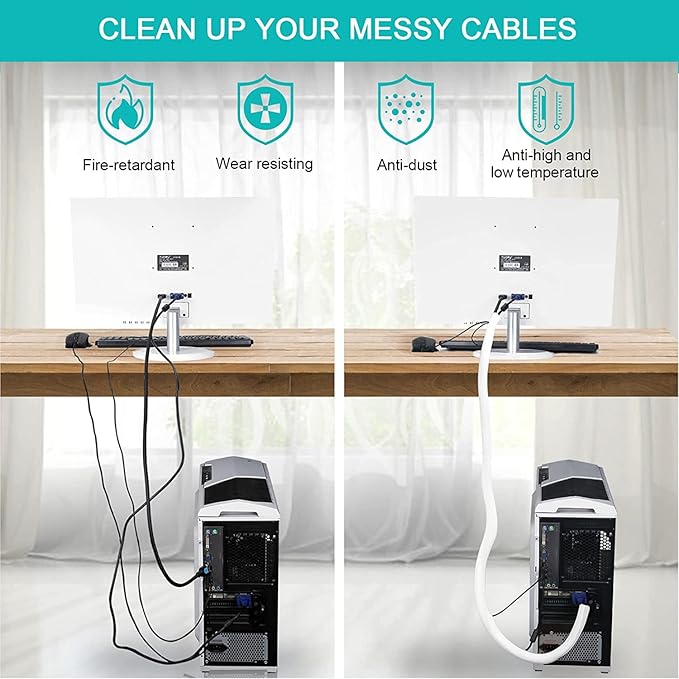 6.6ft, 1.2 inch White Cable Sleeve