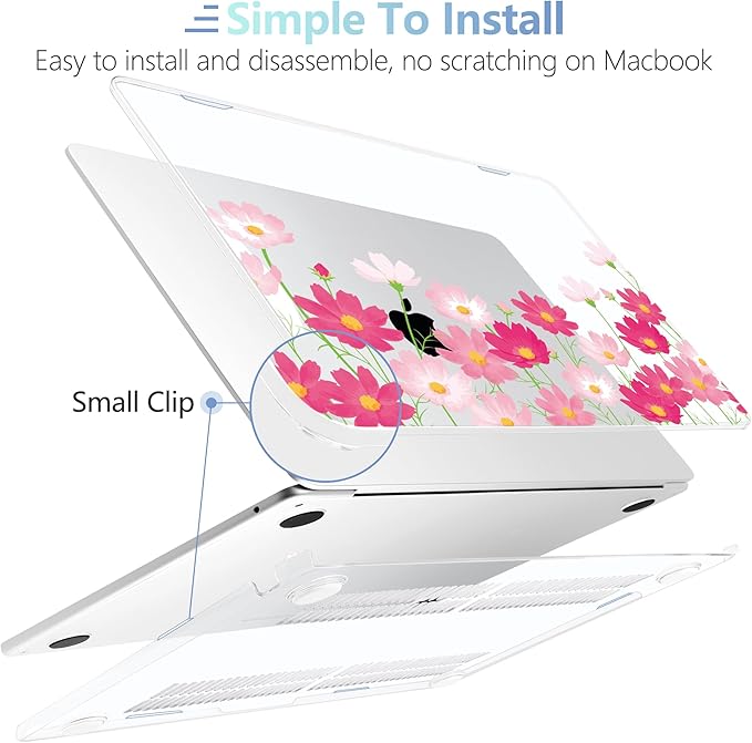 MEEgoodo Case for M5/M4/M3/M2 MacBook Air 13 inch 2026 2025 2024 2022, Fit Model A3449/A3240/A3113/A2681, Case Compatible with MacBook Air 13.6-inch, Bright Pink Flowers