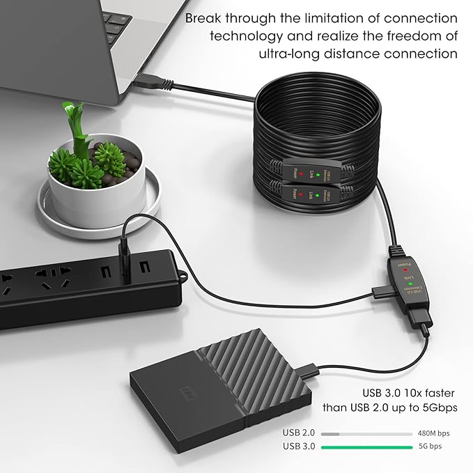 LDKCOK 60ft Active USB 3.0 Extension Cable, USB Type A Male to Female Extender Cord with 2 Signal Booster Chips & Micro USB Power Port, 5Gbps High Speed Repeater for Oculus VR, Webcam, Xbox, Printer