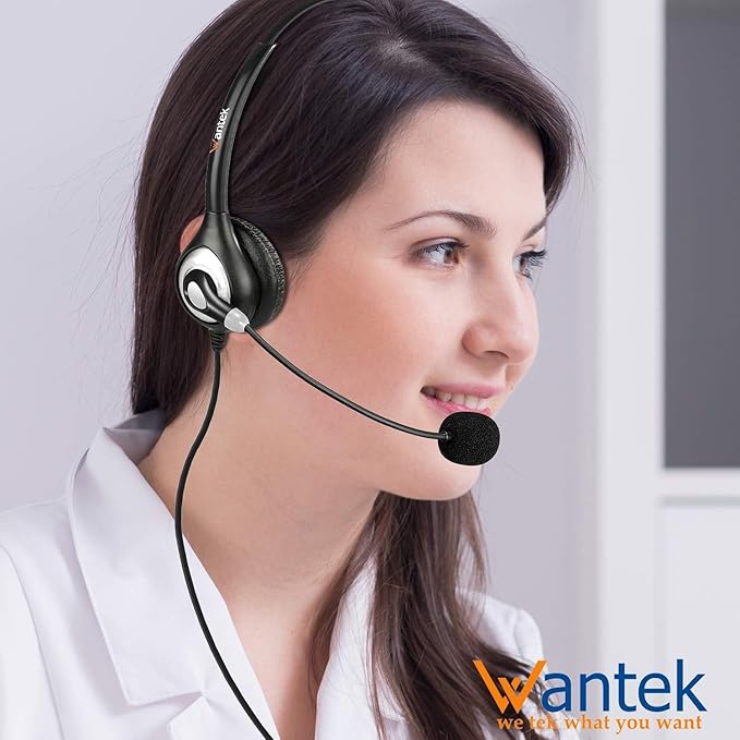 Wantek USB Headset with Microphone Noise Cancelling & Audio Controls, Computer Headphones for PC Laptop, Business, Home Office, Call Center, Skype, Zoom, Webinar, Clear Chat, Super Light,Single