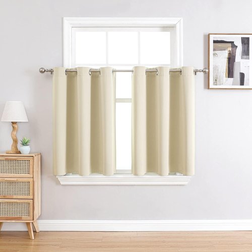 ChrisDowa Small Window Curtains - Grommet Short Thermal Insulated Room Darkening Panels (Beige, 36 x 24 Inch)