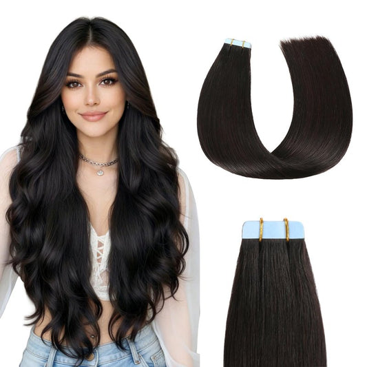 Sunya Tape in Hair Extensions Human Hair 18 Inch Straight Remy Human Hair Tape in Extensions Seamless Skin Weft Natural Black Tape in Hair Extensions #1B 50g 20Pcs/Pack