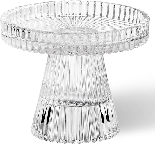 Torre & Tagus Reversible Glass Candle Holder - Ribbed Fluted Design for Pillar & Tealight Candles | Clear Home Decor