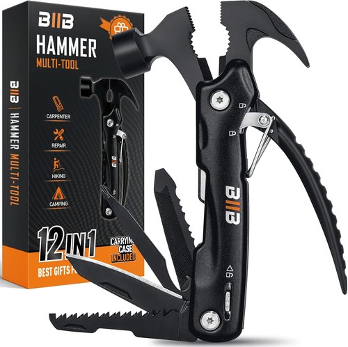 BIIB 12-in-1 Hammer Multitool - Ultimate Gift for Men | Perfect for Father's Day, Birthdays, Camping Essentials