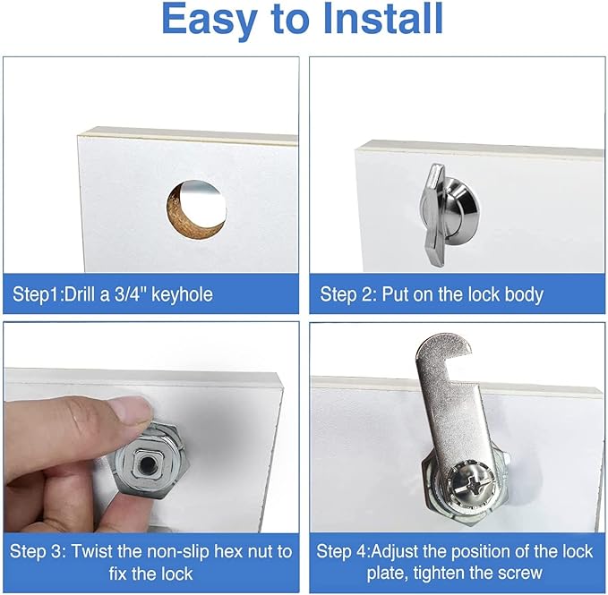 Sissinda Thumb Operated Offset Cam Lock, 5/8" Cylinder Fits on 3/8" Max Door Thickness, Non-Locking Cam Lock for RV Compartment Storage Door, Cabinets, Drawers (5/8 Inch 3Pack)