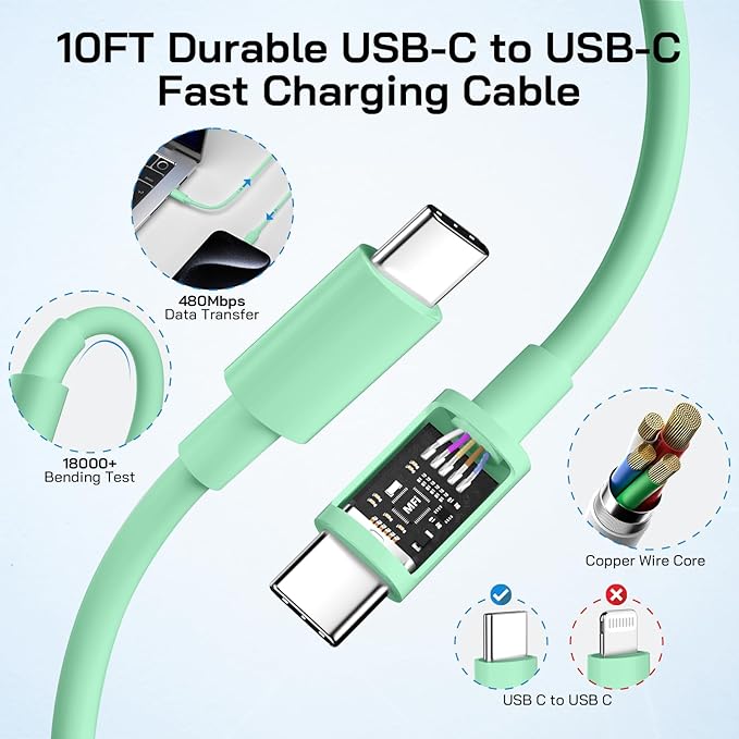 30W USB C i Phone 17 16 15 Charger Fast Charging, 2PACK Wall Charger for iPhone 16 15 Pro Max Charger Cord 10FT Fast Type C Block for iPhone 17 Pro Max/17 Air/16/15 Plus/15 Pro Max,i Pad Pro, Green