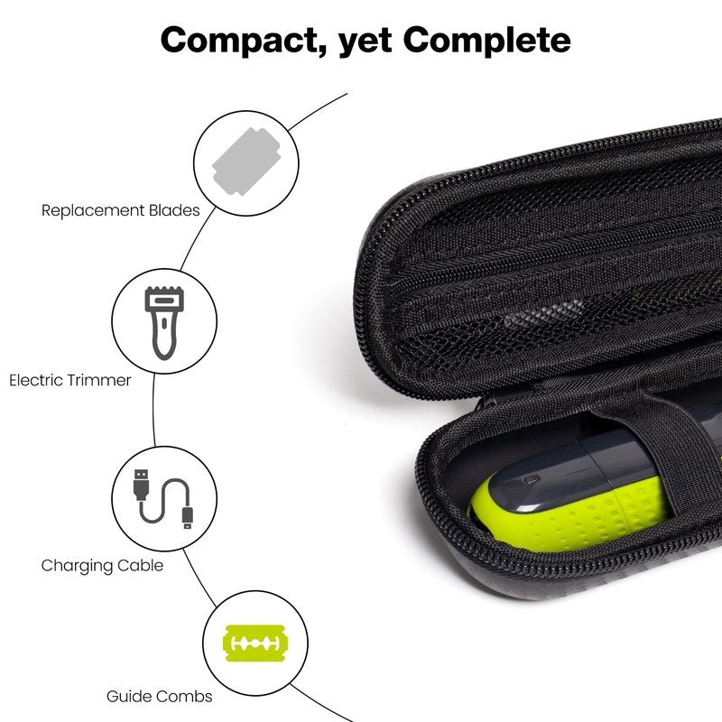 Nincha Compact Travel Trimmer Case for Philips Hybrid Electric Trimmer and Shaver, Face + Body Groomer QP2724/90, QP2834/70, QP1924/70, QP6531/70, QP4631/90, Hard Carrying Case, Black