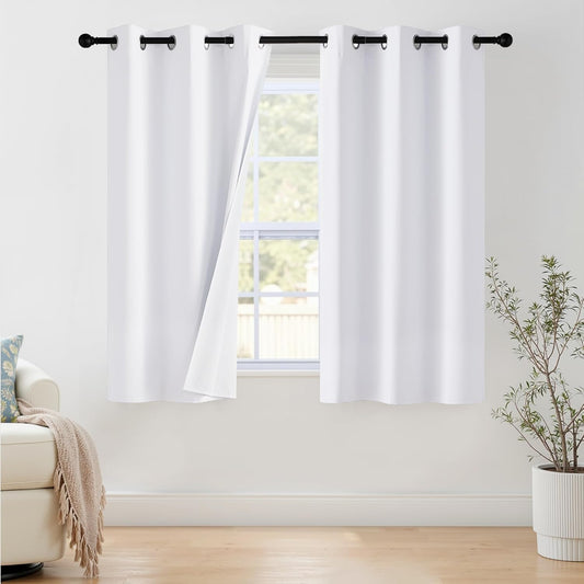 NICETOWN 100% Blackout Window Curtain Panels - Thermal Insulated Drapes, 63" Length, Snow White, Set of 2
