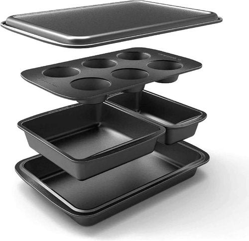 Baker's Secret Stackable Baking Set - 5 Versatile Bakeware Pans | Muffin, Roaster, Square, Cookie & Loaf Pan