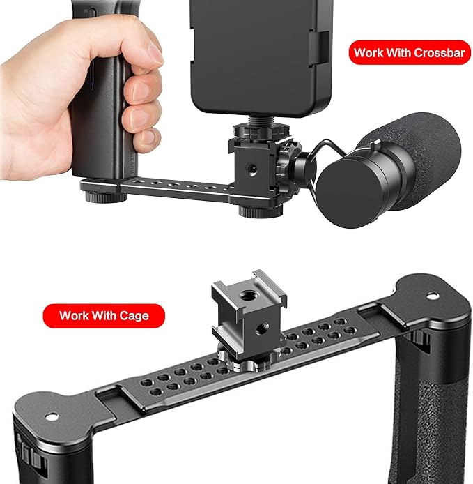 Triple Cold Shoe Mount Adapter, Cold Shoe Adapter Extension Bracket,Cold Shoe Mount Adapter with 1/4"-20 & 3/8"-16 Threads, Hot Shoe Mount for Camera DSLR Mirrorless Camcorder Mic LED Light Monitor