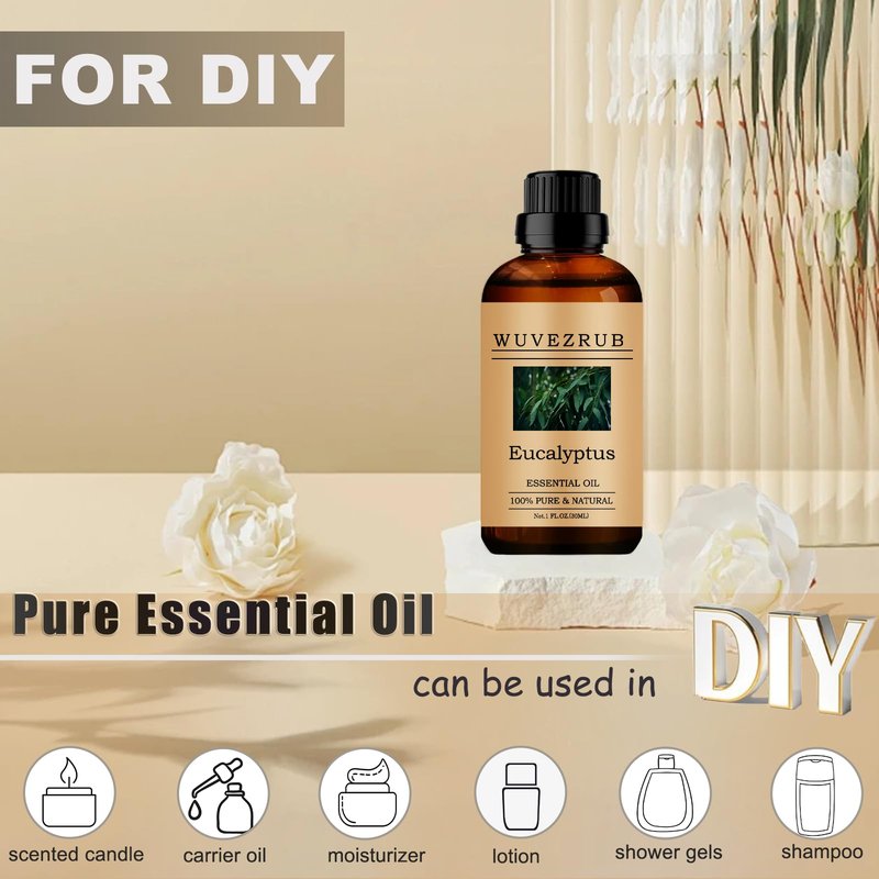 Wuvezrub Eucalyptus Essential Oil, 30ML 100% Pure and Natural, for Aromatherapy Diffuser, Skin Care, Cold Relief