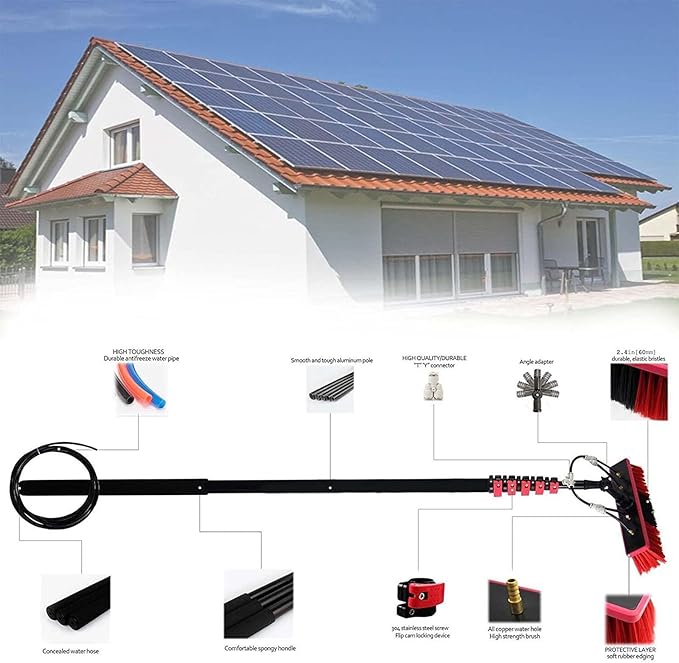 12ft-36ft Telescopic Window Cleaning Pole with Water Fed Brush - Extendable Roof Cleaning Equipment for Conservatories and Hard-to-Reach Areas Professional Cleaning Tools