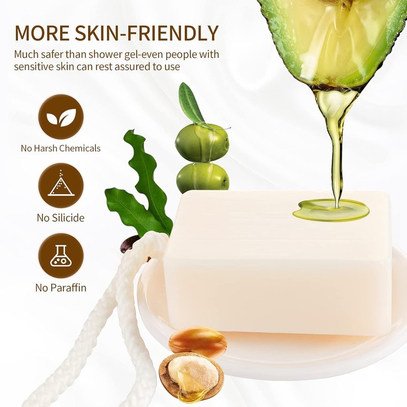 Men's Bar Soap - Natural Soap On A Rope | 4-Pack, 200g Each for Body & Face Care