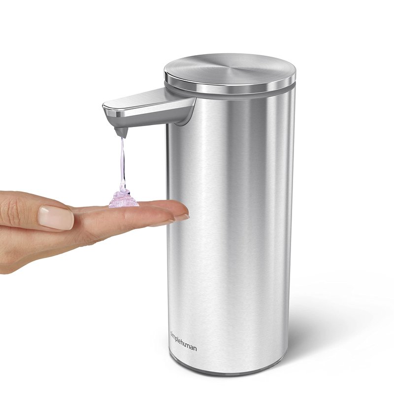 simplehuman 9 oz. Touch-Free Rechargeable Sensor Liquid Soap Pump Dispenser, Brushed Stainless Steel