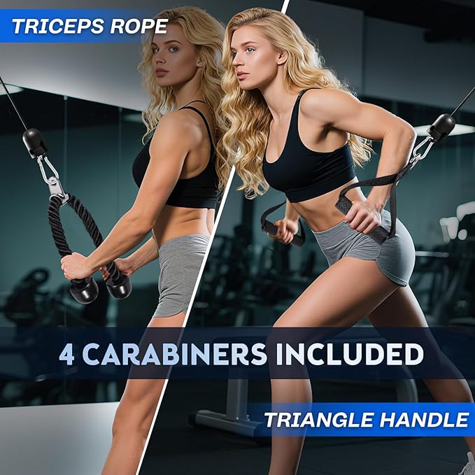YORWHIN 10-in-1 Cable Machine Attachments Set for Gym - Includes Tricep Rope, V-Bar, Straight Bar, D-Handle, Ankle/Wrist Straps, Storage Bag - Compatible with LAT Pulldown & Home Gym Cable Machines
