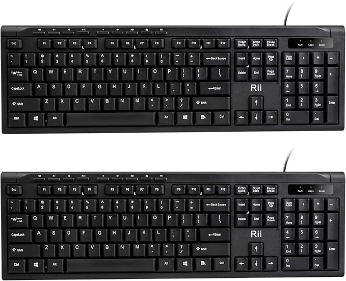 Rii RK907 Ultra-Slim Compact USB Wired Keyboard for Mac and PC,Windows 10/8 / 7 / Vista/XP(Black) (2PCS)