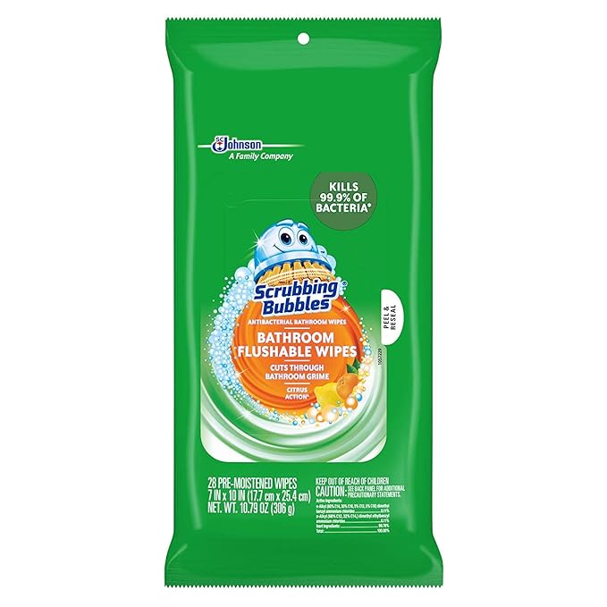 Antibacterial Bathroom Flushable Wipes, Citrus Action, 28 Count - 2 Pack
