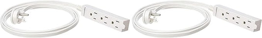 Amazon Basics 3-Prong Indoor Rectangle Extension Cord Power Strip, Flat Plug, Space-Saving, Grounded, 13 Amps, 1625 Watts, 125 VAC, 6 ft, White, 2-Pack