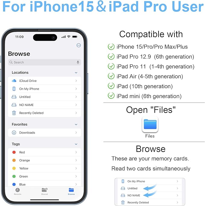 TIANSONG USB C SD Card Reader for iPhone 15/Mac/iPad, USB 3.0 Type C to SD/Micro SD Card Adapter Dual Slots Read and Write Simultaneously Memory Card Reader Compatible with MacBook Pro/Air Android