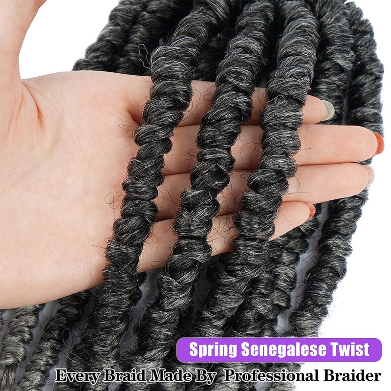 Senegalese Twist Crochet Braids - 12 Inch Synthetic Grey Hair Extensions for Black Women | 6 Packs T1B/Grey