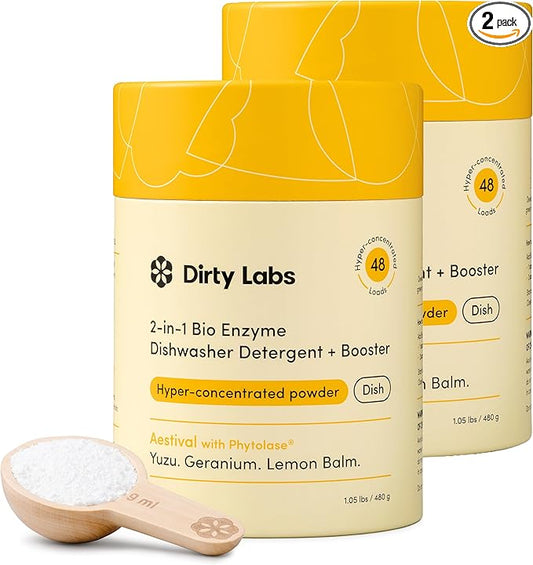 Dirty Labs | Dishwasher Detergent and Booster | Aestival Scent | 96 Loads (2 lbs) | Ultra Clean, Spot Free, Quick Wash Optimized | Hyper Concentrated